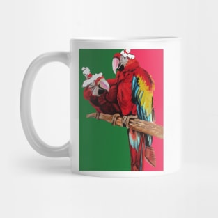 Christmas Macaw - Here Comes Santa Macaws! - on Red and Green Mug